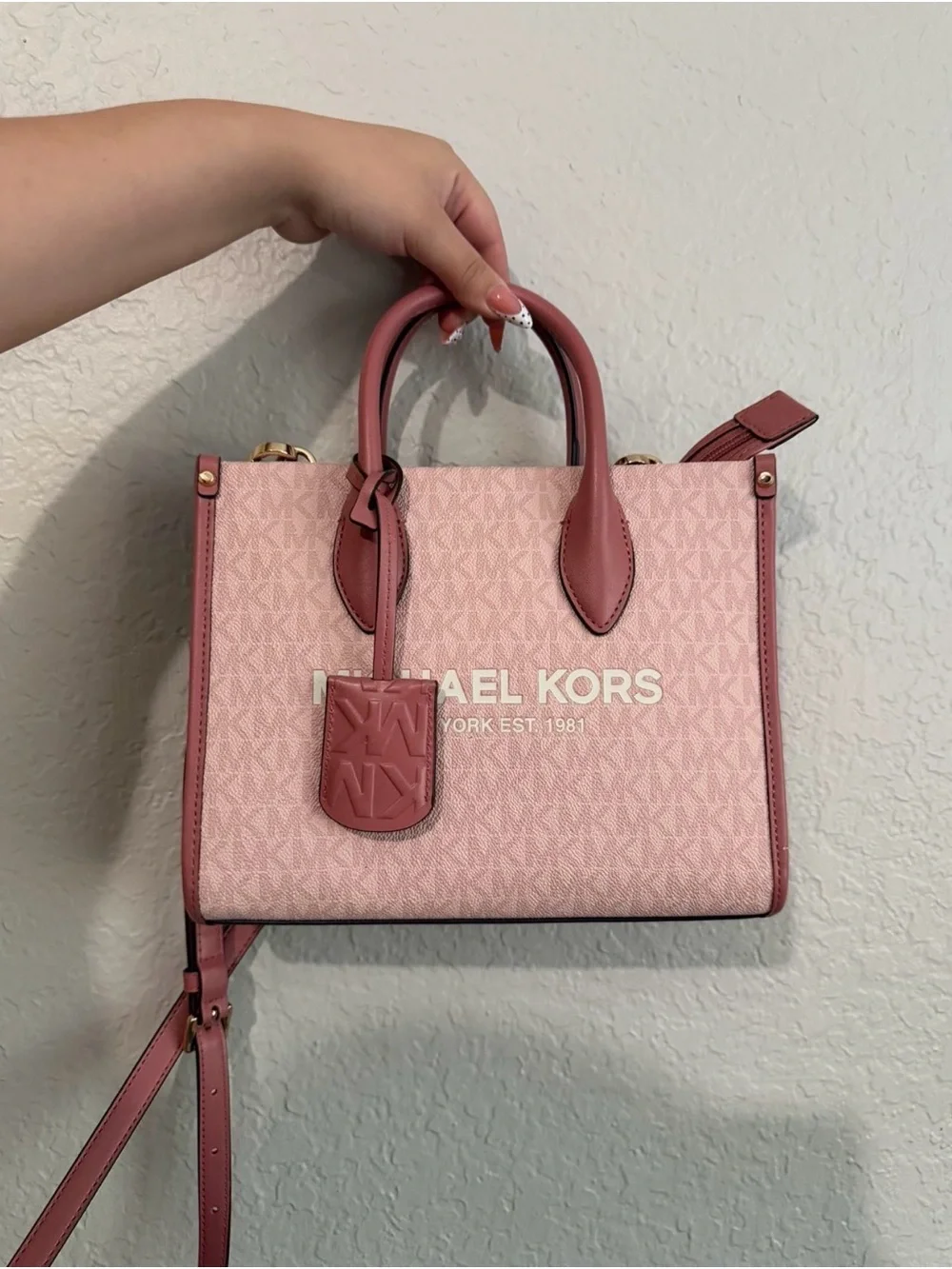 Michael Kors Blush Pink Logo Satchel with Rose Trim